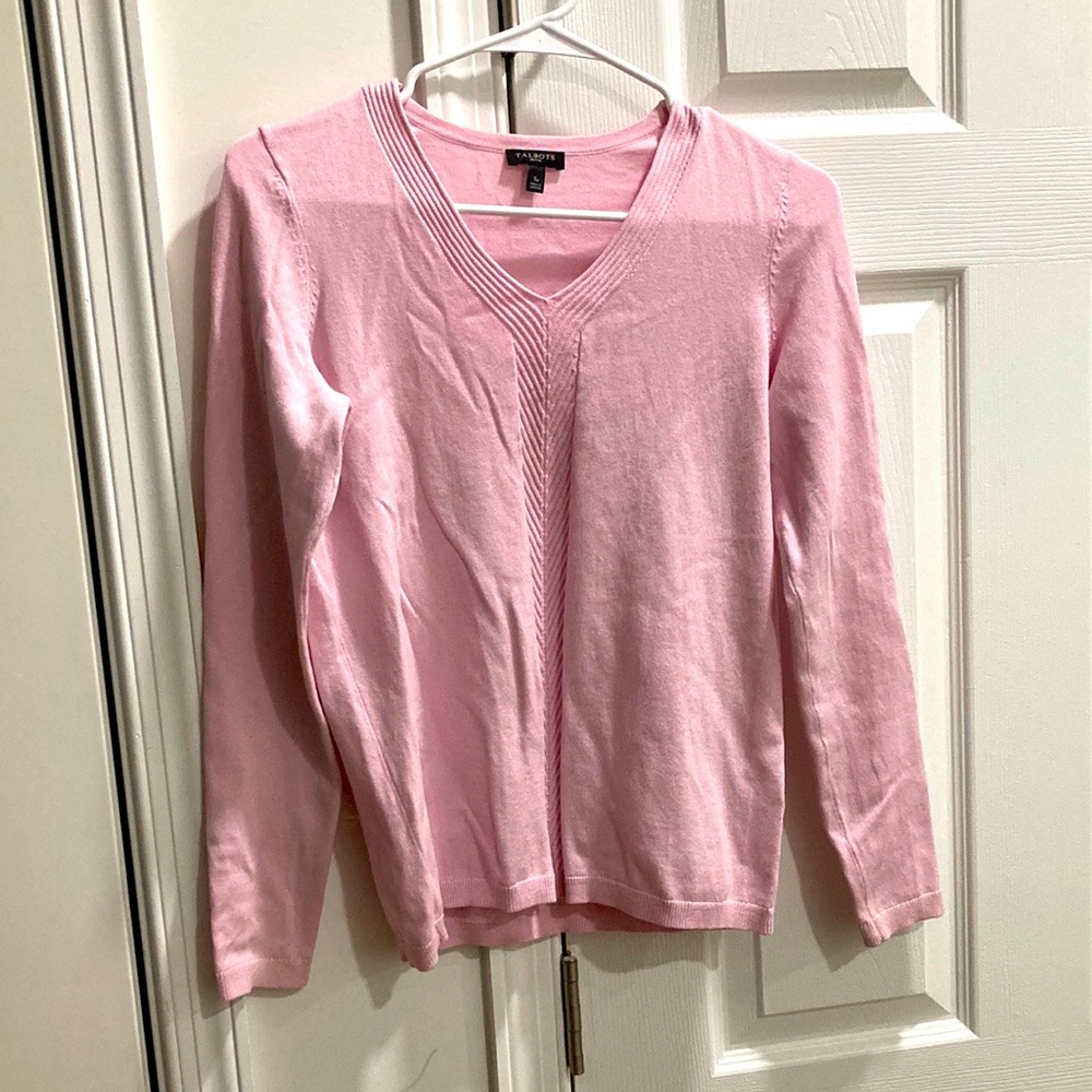 Talbots small petite baby pink long sleeve sweater barbie cottage core